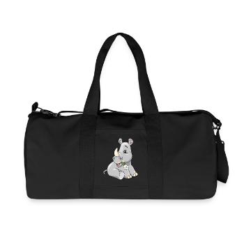 Cute shy baby rhino with chamomile - Recycled Canvas Sports Bag by Stanley/Stella - black - Front