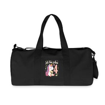 Cute Unicorn 4th Birthday for Girls - Recycled Canvas Sports Bag by Stanley/Stella - black - Front