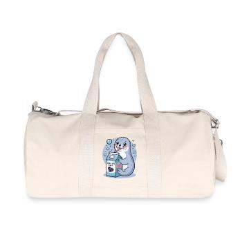 Kawaii Seal Drinking Blueberry Milk Cute Animal - Recycled Canvas Sports Bag by Stanley/Stella - natural - Front