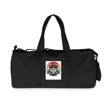 70s 80s Summer Retro Vintage Shark with Sunglasses - Recycled Canvas Sports Bag by Stanley/Stella - black - Front