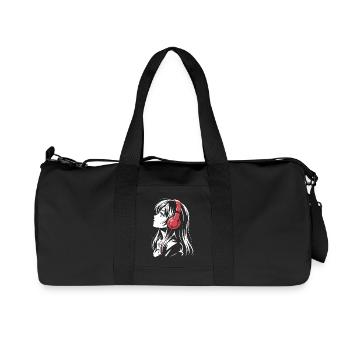 Anime Girl with Headphones Design - Recycled Canvas Sports Bag by Stanley/Stella - black - Front
