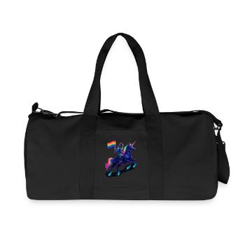 Astronaut Auf Einhorn Mit Regenbogenflagge - Recycelte Canvas-Sporttasche von Stanley/Stella - Schwarz - Vorne