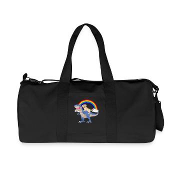 Skurriler Dinosaurier & Golden Retriever Rainbow - Recycelte Canvas-Sporttasche von Stanley/Stella - Schwarz - Vorne