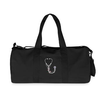 Floral Motif with Medical Stethoscope - Recycled Canvas Sports Bag by Stanley/Stella - black - Front