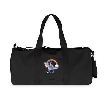 Niedlicher Chihuahua Reiten Dinosaurier Regenbogen Karikatur - Recycelte Canvas-Sporttasche von Stanley/Stella - Schwarz - Vorne