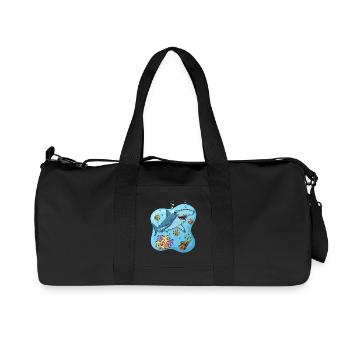 Cartoon Style Hammerhead Shark In Ocean - Recycled Canvas Sports Bag by Stanley/Stella - black - Front