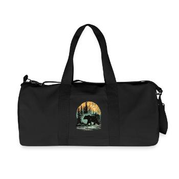 Retro Outdoor Wilderness Bear Trees - Recycled Canvas Sports Bag by Stanley/Stella - black - Front