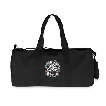 Less Plastic More Sea – Environmental Design Flowers - Recycled Canvas Sports Bag by Stanley/Stella - black - Front