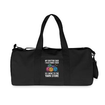 More Fiber Please – Yarn Shop Saying - Recycled Canvas Sports Bag by Stanley/Stella - black - Front