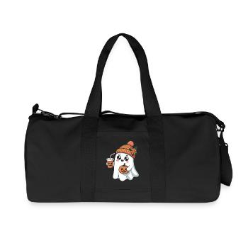 Cute Ghost With Pumpkin Spice Latte And - Recycled Canvas Sports Bag by Stanley/Stella - black - Front