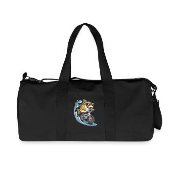 Fish on bike with sunglasses - Recycled Canvas Sports Bag by Stanley/Stella - black - Front