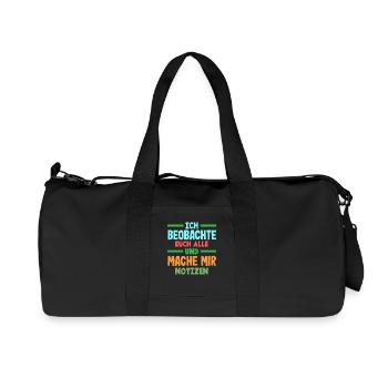 Je te surveille, je prends des notes, je prends de l’humour, au bureau, - Sac de sport en toile recyclée Stanley/Stella - noir - Devant