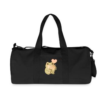 Kawaii Frog with Flowers – Cute Frogcore Art - Recycled Canvas Sports Bag by Stanley/Stella - black - Front