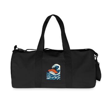 Salmon Sushi on Japanese Ocean Wave  - Recycled Canvas Sports Bag by Stanley/Stella - black - Front