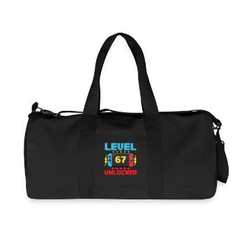 Level 67 Unlocked Gamer School Meme Kids - Recycled Canvas Sports Bag by Stanley/Stella - black - Front