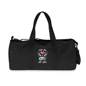 Level Up & Dad Jokes | Bonus Dad Patchwork - Recycled Canvas Sports Bag by Stanley/Stella - black - Front