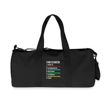 Flugzeug-Spotting – meine perfekte Tagesroutine - Recycelte Canvas-Sporttasche von Stanley/Stella - Schwarz - Vorne