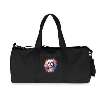 Colorful Splash Art Shih Tzu Dog - Recycled Canvas Sports Bag by Stanley/Stella - black - Front