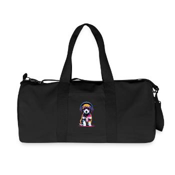 Chiot caniche avec un casque - Sac de sport en toile recyclée Stanley/Stella - noir - Devant