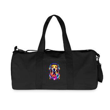 Golden Retriever avec des écouteurs - Sac de sport en toile recyclée Stanley/Stella - noir - Devant