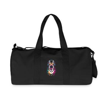 Deutscher Schäferhund mit Kopfhörer - Recycelte Canvas-Sporttasche von Stanley/Stella - Schwarz - Vorne