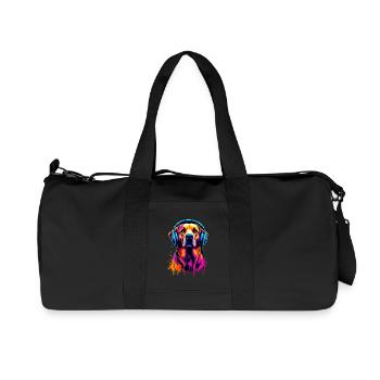 Golden Retriever avec des écouteurs - Sac de sport en toile recyclée Stanley/Stella - noir - Devant