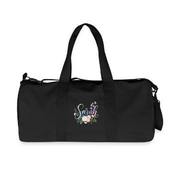 Sarah Watercolor Flower Initial - Recycled Canvas Sports Bag by Stanley/Stella - black - Front