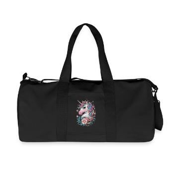 Magical unicorn with flowers and rainbow mane - Recycled Canvas Sports Bag by Stanley/Stella - black - Front