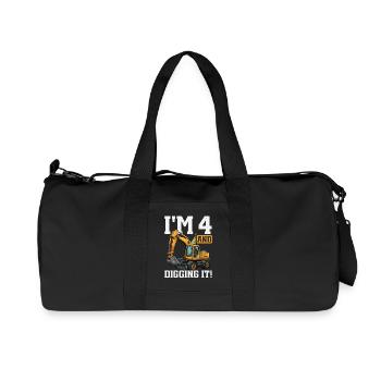 4 Years Old And Digs Excavator Birthday Design - Recycled Canvas Sports Bag by Stanley/Stella - black - Front