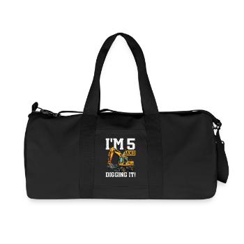 5 Years Old And Digs Excavator Birthday Design - Recycled Canvas Sports Bag by Stanley/Stella - black - Front