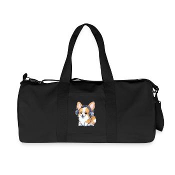 Corgi avec écouteurs - Sac de sport en toile recyclée Stanley/Stella - noir - Devant