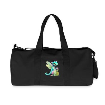 Kawaii Dragon Cartoon sur Fleur Rose - Sac de sport en toile recyclée Stanley/Stella - noir - Devant