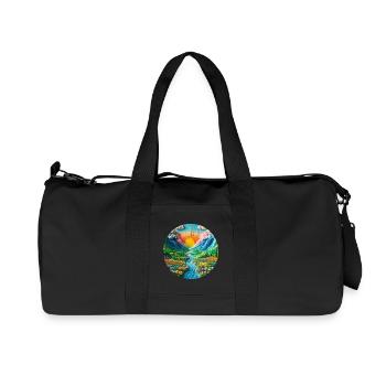 Landscape colorful with sun, mountains and lake made of plasticine - Recycled Canvas Sports Bag by Stanley/Stella - black - Front