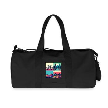 Retro Pop Cycle & Mountain Sunset - Recycled Canvas Sports Bag by Stanley/Stella - black - Front