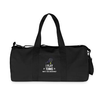Je joue au tennis. Quel est votre superpouvoir ? - Sac de sport en toile recyclée Stanley/Stella - noir - Devant