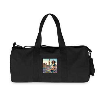 Retro Girl on a Bicycle by Big Ben in London - Recycled Canvas Sports Bag by Stanley/Stella - black - Front
