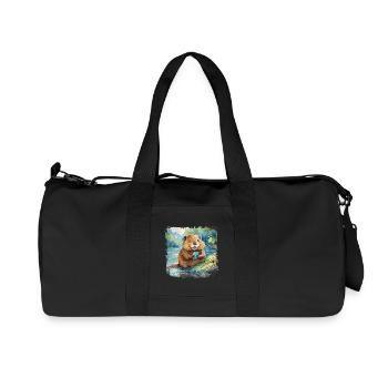 Mignon jeune castor avec téléphone portable - Sac de sport en toile recyclée Stanley/Stella - noir - Devant