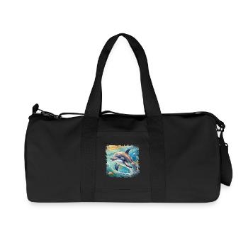 Mignon jeune dauphin dans le style d’un livre pour enfants - Sac de sport en toile recyclée Stanley/Stella - noir - Devant