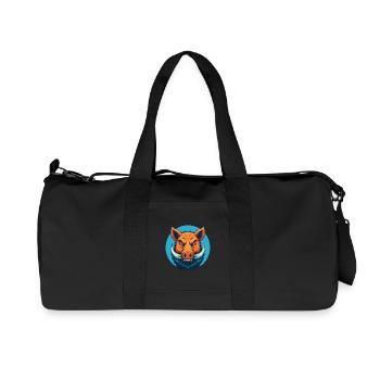 sanglier mignon kawaii dessin animé clipart animal animal de compagnie logo - Sac de sport en toile recyclée Stanley/Stella - noir - Devant