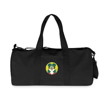 Australian Shepherd Dog Cute Kawaii Cartoon Animal - Recycled Canvas Sports Bag by Stanley/Stella - black - Front