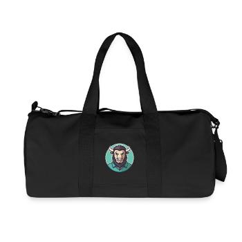 Bison Kawaii Cartoon Character Animal Pet Face - Recycled Canvas Sports Bag by Stanley/Stella - black - Front