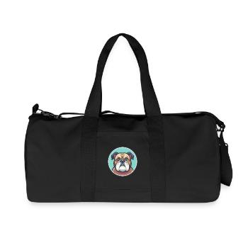 Bulldog Dog Breed Cartoon Character Kawaii Clipart - Recycled Canvas Sports Bag by Stanley/Stella - black - Front