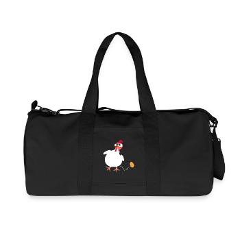White hen lays an egg funny comic drawing - Recycled Canvas Sports Bag by Stanley/Stella - black - Front