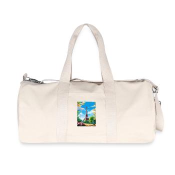 Paris France Travel Poster Souvenir Postcard Paint - Recycled Canvas Sports Bag by Stanley/Stella - natural - Front