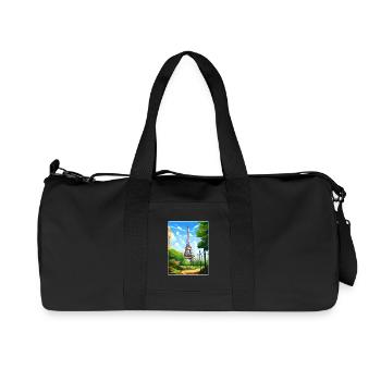 Paris France Travel Poster Souvenir Postcard Paint - Recycled Canvas Sports Bag by Stanley/Stella - black - Front
