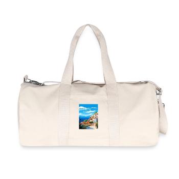 Hydra Greece Travel Poster Souvenir Postcard Paint - Recycled Canvas Sports Bag by Stanley/Stella - natural - Front