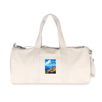 Hydra Greece Travel Poster Souvenir Postcard Paint - Recycled Canvas Sports Bag by Stanley/Stella - natural - Front