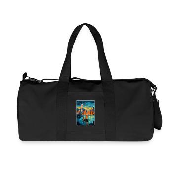 Hong Kong China Travel Poster Souvenir Paint WPA - Recycled Canvas Sports Bag by Stanley/Stella - black - Front