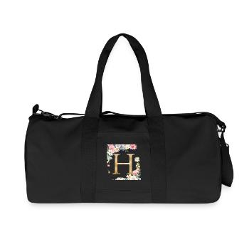 H Monogram, Floral, Personalizable - Recycled Canvas Sports Bag by Stanley/Stella - black - Front