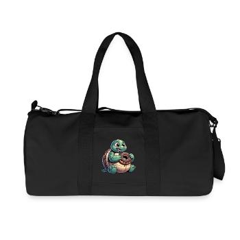 Tortue de dessin animé potelée en look beignet - Sac de sport en toile recyclée Stanley/Stella - noir - Devant